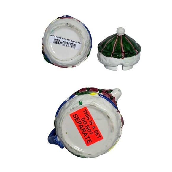 Vintage Snowman Cream Pitcher Sugar Bowl Set Artisan Ceramic Winter Christmas - Picture 12 of 16